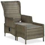 Reclining Garden Chair with Footstool Poly Rattan Brown - Front View