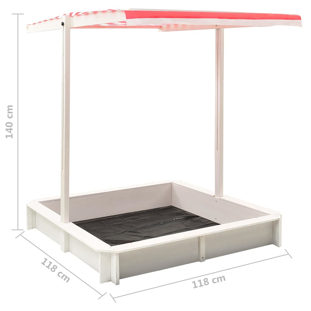 Sandbox with Adjustable Roof Fir Wood White and Red UV50