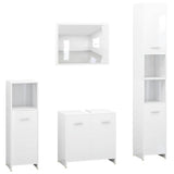 4 Piece Bathroom Furniture Set High Gloss White Engineered Wood - Front View