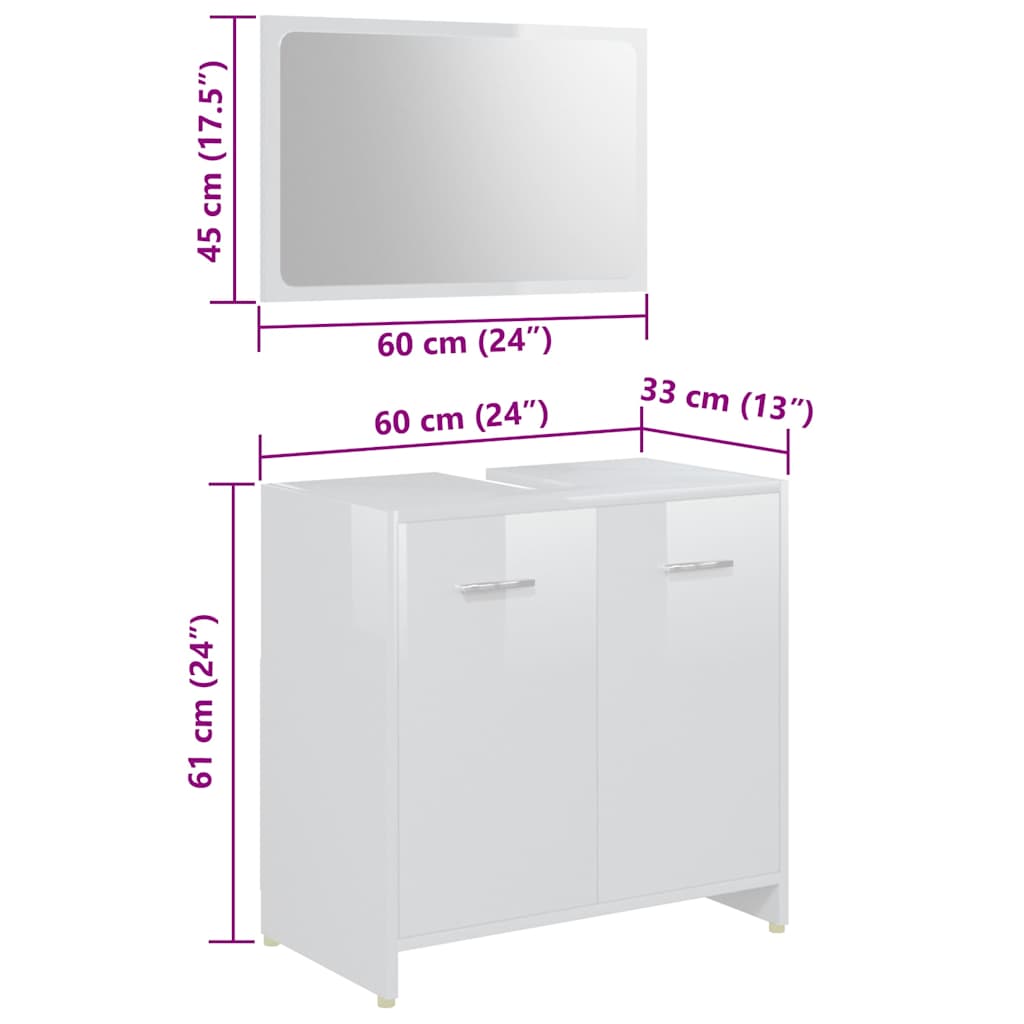 4 Piece Bathroom Furniture Set High Gloss White Engineered Wood