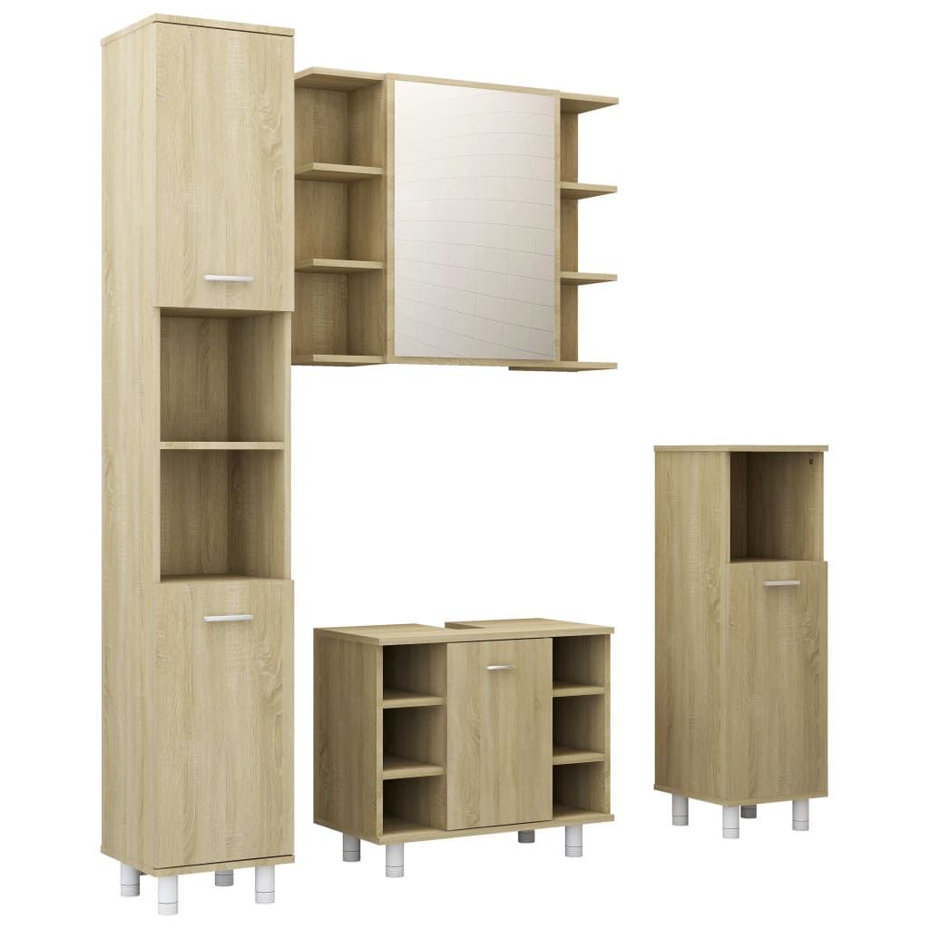 4 Piece Bathroom Furniture Set Sonoma Oak Engineered Wood