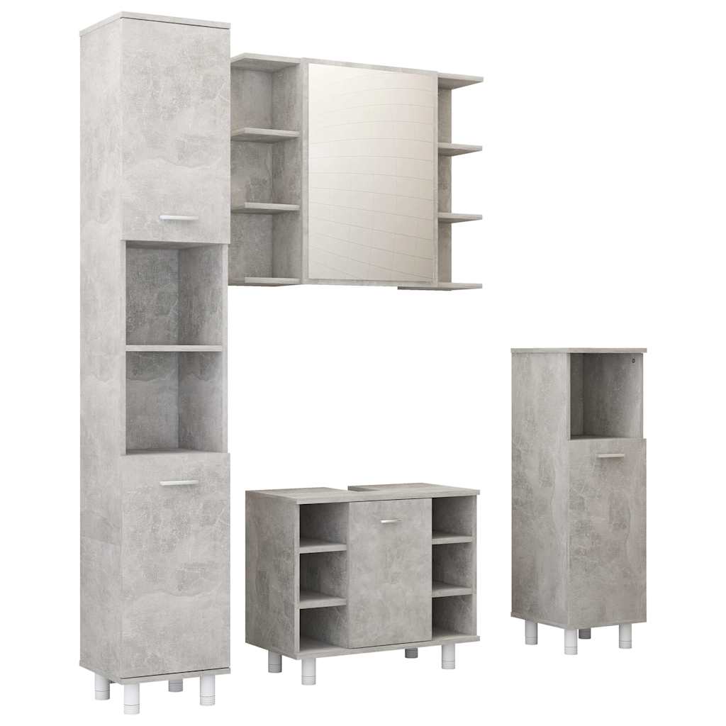 4 Piece Bathroom Furniture Set Concrete Grey Engineered Wood