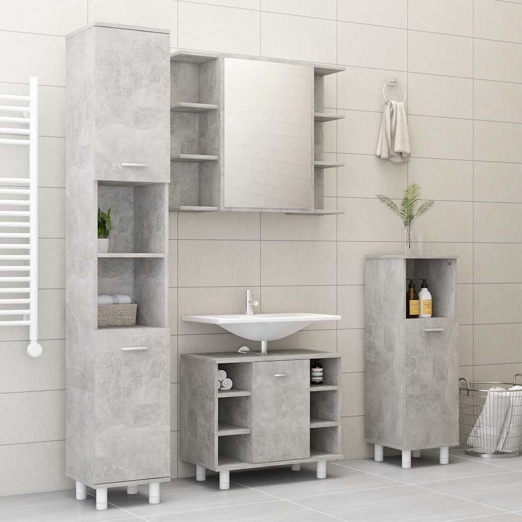 4 Piece Bathroom Furniture Set Concrete Grey Engineered Wood