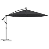 Cantilever Garden Parasol with LED Lights Black 350 cm - Front View