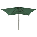 Garden Parasol with LEDs and Steel Pole Green 2x3 m - Front View