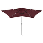 Garden Parasol with LEDs and Steel Pole Bordeaux Red 2x3 m