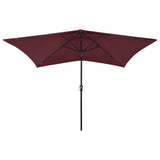 Garden Parasol with LEDs and Steel Pole Bordeaux Red 2x3 m - Front View