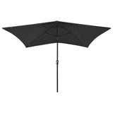 Garden Parasol with LEDs and Steel Pole Black 2x3 m - Front View