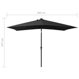 Garden Parasol with LEDs and Steel Pole Black 2x3 m