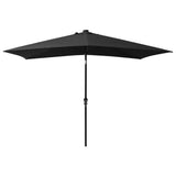 Garden Parasol with LEDs and Steel Pole Black 2x3 m - Side View