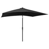 Garden Parasol with LEDs and Steel Pole Black 2x3 m