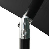 Garden Parasol with LEDs and Steel Pole Black 2x3 m - Close-Up Angle