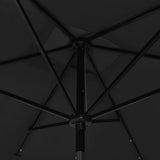 Garden Parasol with LEDs and Steel Pole Black 2x3 m
