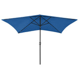 Garden Parasol with LEDs and Steel Pole Azure Blue 2x3 m - Front View