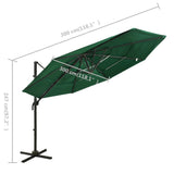 4-Tier Garden Parasol with Aluminium Pole Green 3x3 m - Low Angle