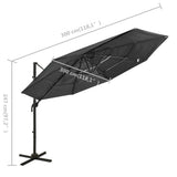 4-Tier Garden Parasol with Aluminium Pole Anthracite 3x3 m - Low Angle