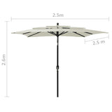 3-Tier Garden Parasol with Aluminium Pole Sand 2.5x2.5 m - Low Angle