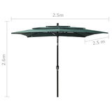 3-Tier Garden Parasol with Aluminium Pole Green 2.5x2.5 m - Low Angle
