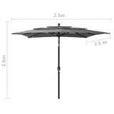3-Tier Garden Parasol with Aluminium Pole Anthracite 2.5x2.5 m - Low Angle