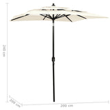 3-Tier Garden Parasol with Aluminium Pole Sand 2x2 m - Rear View