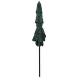 3-Tier Garden Parasol with Aluminium Pole Green 2x2 m - Side View
