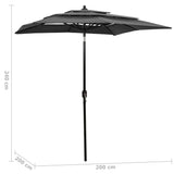 3-Tier Garden Parasol with Aluminium Pole Anthracite 2x2 m