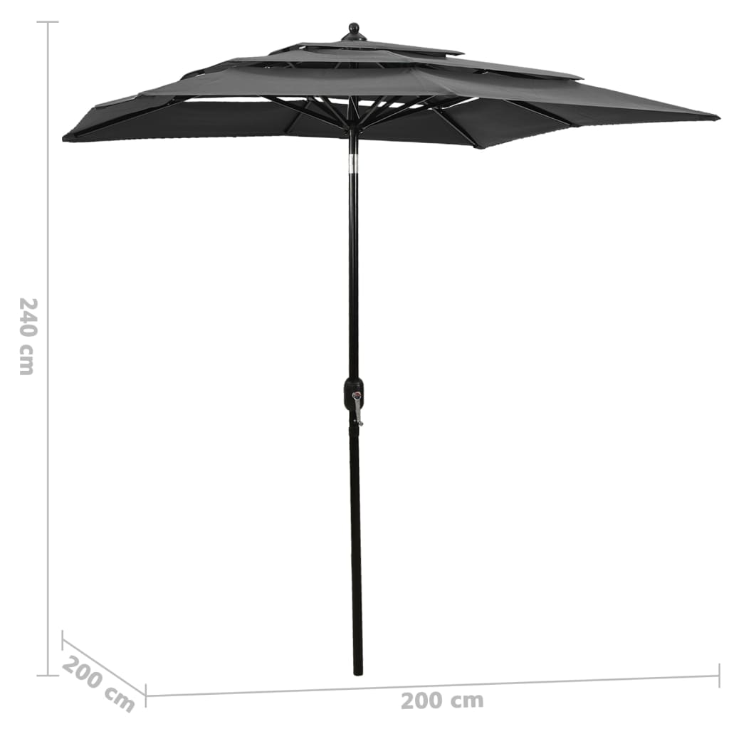 3-Tier Garden Parasol with Aluminium Pole Anthracite 2x2 m