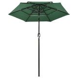 3-Tier Garden Parasol with Aluminium Pole Green 2 m - Front View