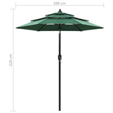 3-Tier Garden Parasol with Aluminium Pole Green 2 m - Low Angle