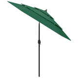 3-Tier Garden Parasol with Aluminium Pole Green 2.5 m - Front View