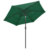 3-Tier Garden Parasol with Aluminium Pole Green 2.5 m - Side View