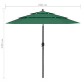 3-Tier Garden Parasol with Aluminium Pole Green 2.5 m - Low Angle