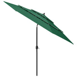 3-Tier Garden Parasol with Aluminium Pole Green 3 m - Front View