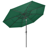 3-Tier Garden Parasol with Aluminium Pole Green 3 m - Side View