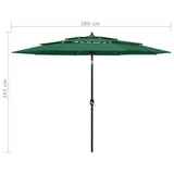3-Tier Garden Parasol with Aluminium Pole Green 3 m - Low Angle