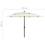 3-Tier Garden Parasol with Aluminium Pole Sand 3.5 m - Low Angle