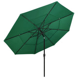 3-Tier Garden Parasol with Aluminium Pole Green 3.5 m - Front View