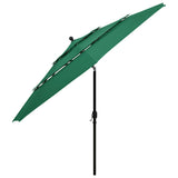 3-Tier Garden Parasol with Aluminium Pole Green 3.5 m - Side View