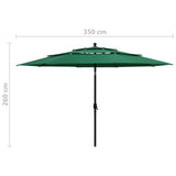 3-Tier Garden Parasol with Aluminium Pole Green 3.5 m - Low Angle
