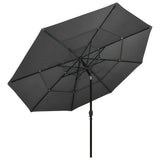 3-Tier Garden Parasol with Aluminium Pole Anthracite 3.5 m - Front View
