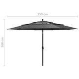 3-Tier Garden Parasol with Aluminium Pole Anthracite 3.5 m - Low Angle