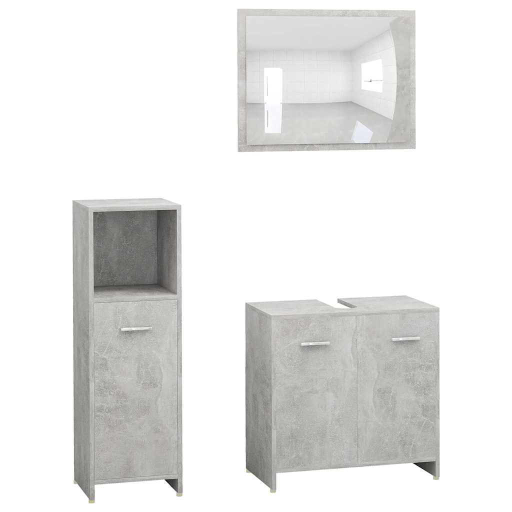 3 Piece Bathroom Furniture Set Concrete Grey Engineered Wood