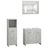 3 Piece Bathroom Furniture Set Concrete Grey Engineered Wood - Front View