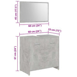 3 Piece Bathroom Furniture Set Concrete Grey Engineered Wood