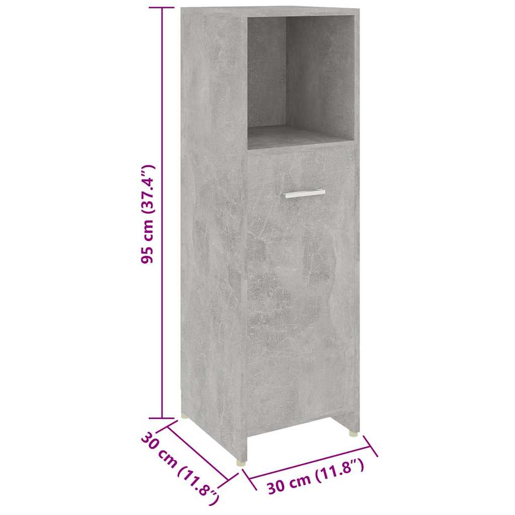 3 Piece Bathroom Furniture Set Concrete Grey Engineered Wood