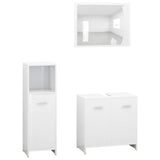 3 Piece Bathroom Furniture Set High Gloss White Engineered Wood - Front View