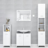 3 Piece Bathroom Furniture Set High Gloss White Engineered Wood - Side View