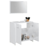 3 Piece Bathroom Furniture Set High Gloss White Engineered Wood - 45-Degree Angle