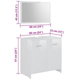 3 Piece Bathroom Furniture Set High Gloss White Engineered Wood - Extra Image