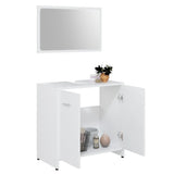 3 Piece Bathroom Furniture Set White Engineered Wood - 45-Degree Angle
